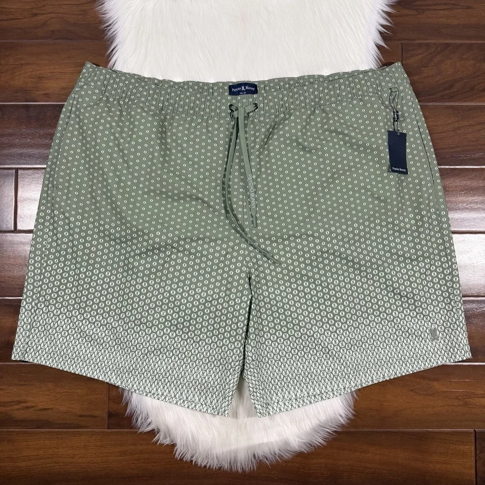 Psycho Bunny Men's Size 4XL Green Sea Spray Allover Print Bendigo Swim Trunks